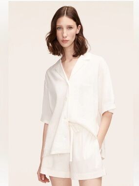 Rebecca Taylor White linen high waist drawstring shirts new with tags size xs